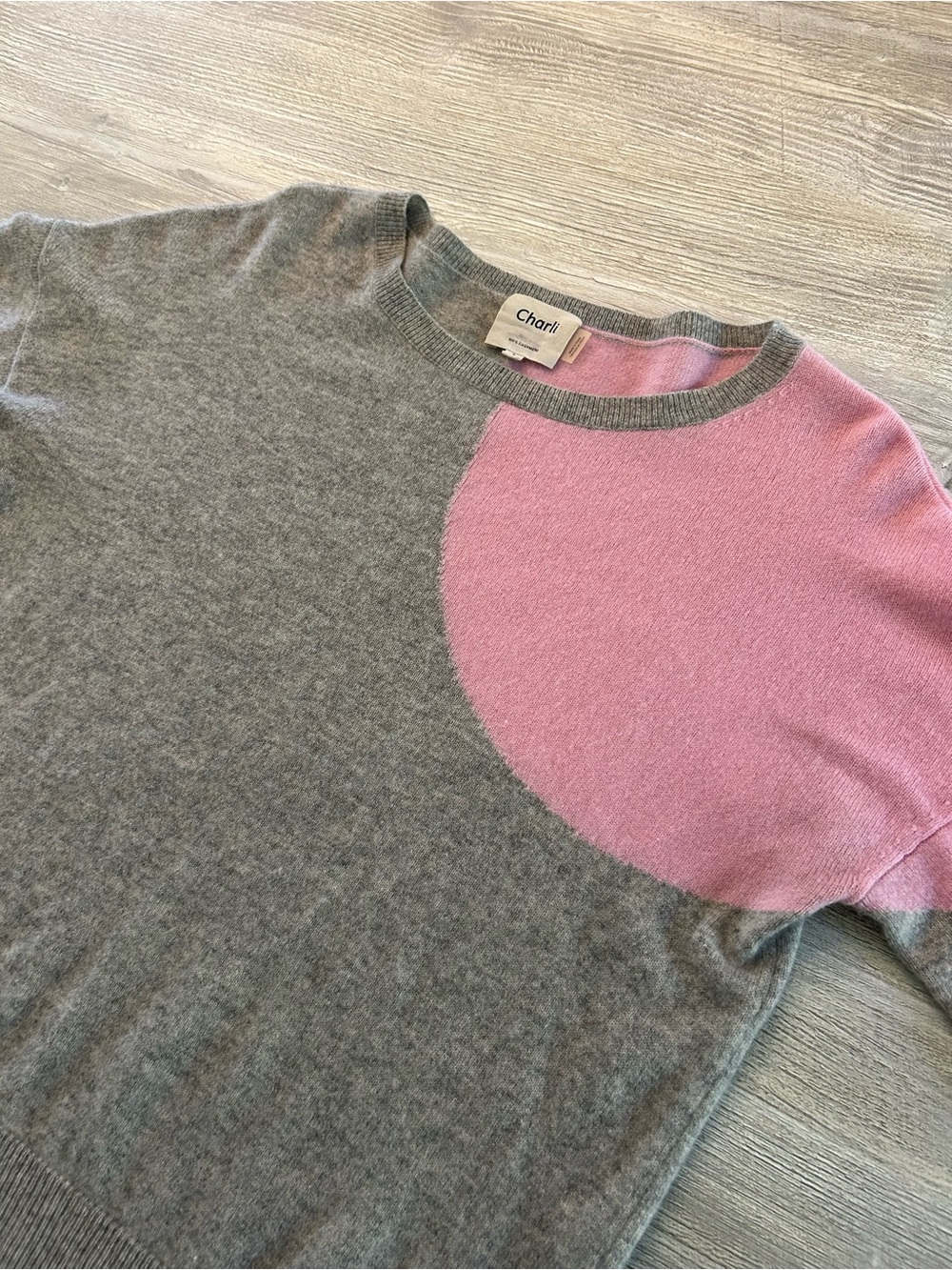 Charli London 100% Cashmere Colorblock Soft Sweater Grey & Pink Small